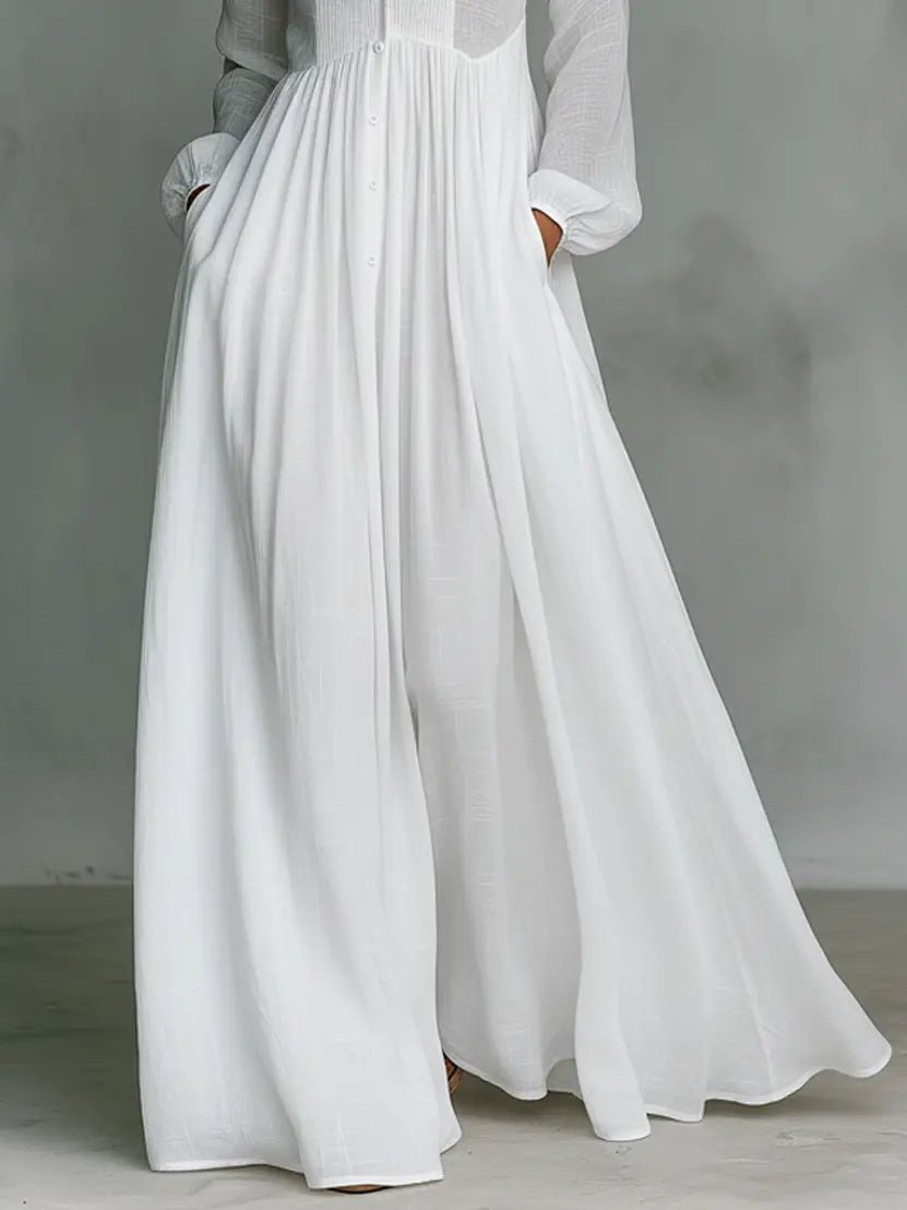 Francesca - Women's Flowing Maxi Dress with a Shirt Collar