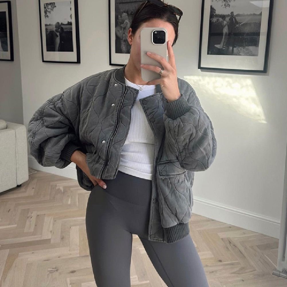 Ludivine - Women's Quilted Bomber Jacket with Button Front
