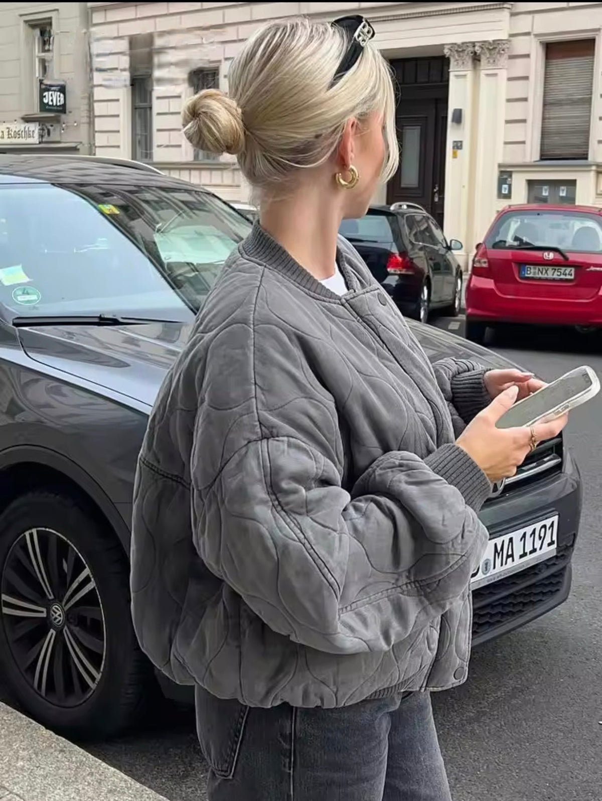 Ludivine - Women's Quilted Bomber Jacket with Button Front