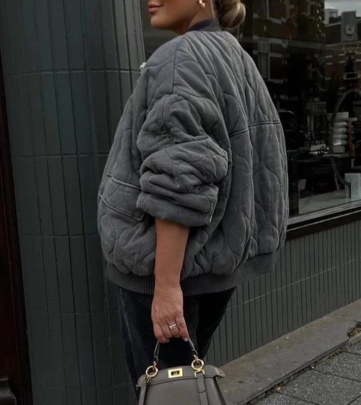 Ludivine - Women's Quilted Bomber Jacket with Button Front