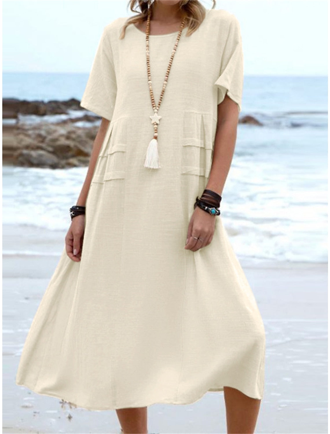 Lyssa - Women's Relaxed Midi Dress with Patch Pockets - photo 1