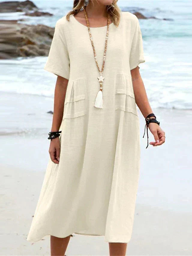 Lyssa - Women's Relaxed Midi Dress with Patch Pockets - photo 2