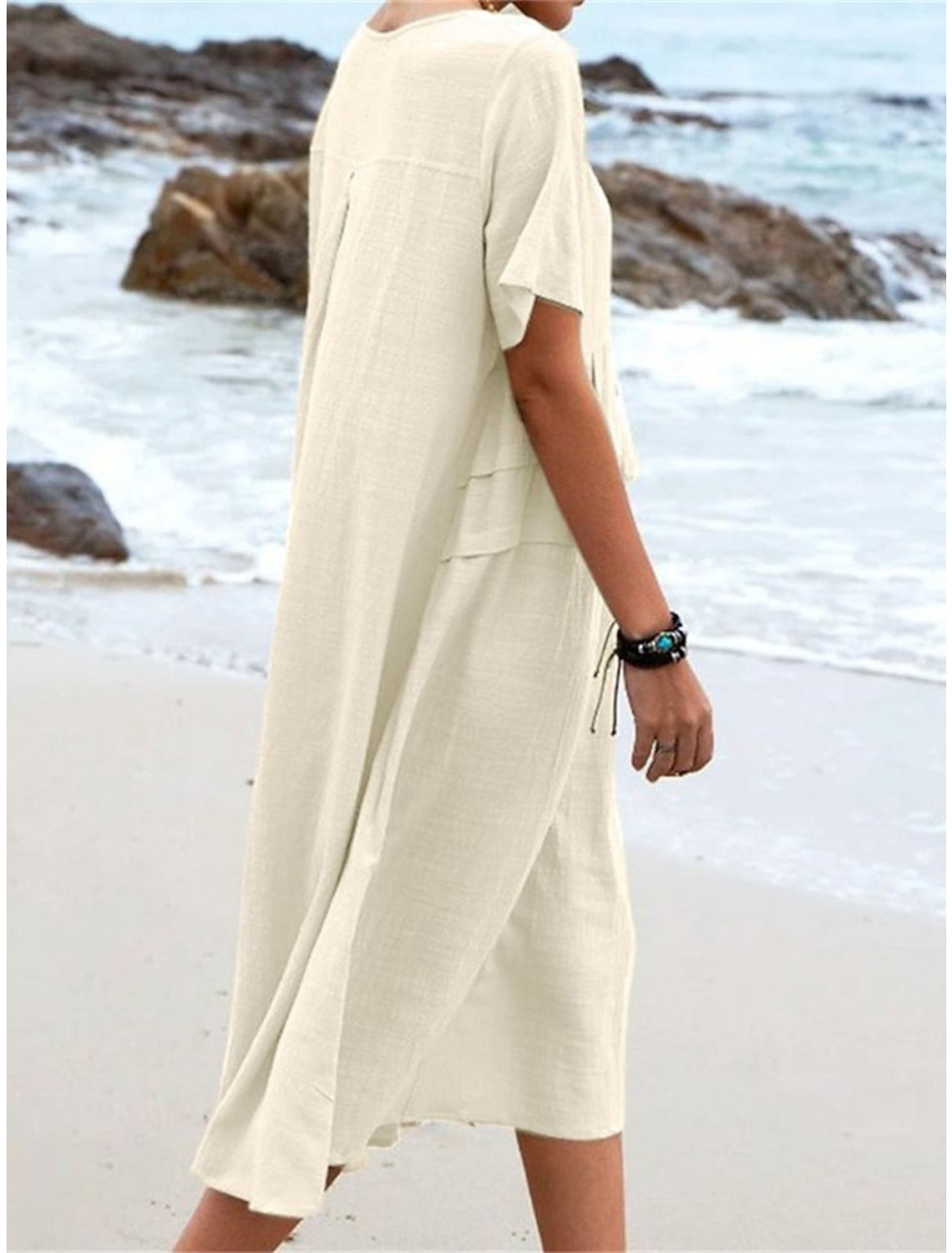 Lyssa - Women's Relaxed Midi Dress with Patch Pockets - photo 3