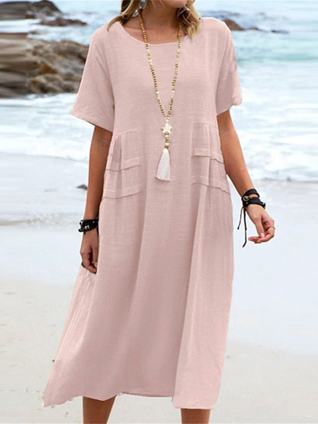 Lyssa - Women's Relaxed Midi Dress with Patch Pockets - photo 6