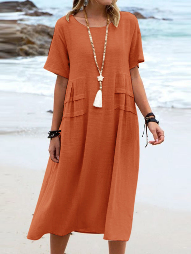 Lyssa - Women's Relaxed Midi Dress with Patch Pockets - photo 7