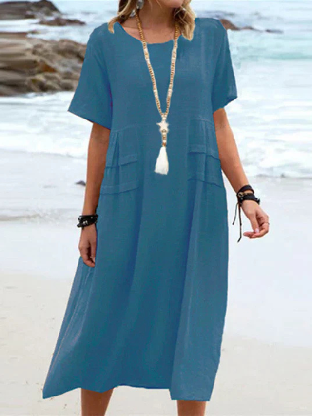 Lyssa - Women's Relaxed Midi Dress with Patch Pockets - photo 8