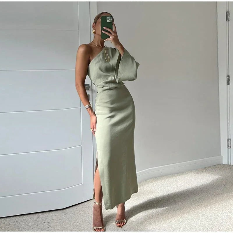 Madeleva - Women's Midi Dress with Satin and Ruching - photo 1