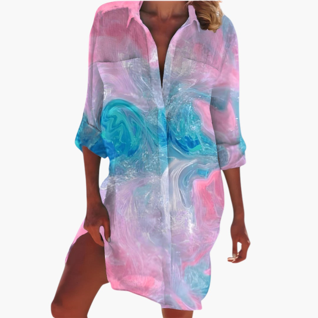 Mahalia - Women's Flowing Mini Dress with Button Front - photo 4