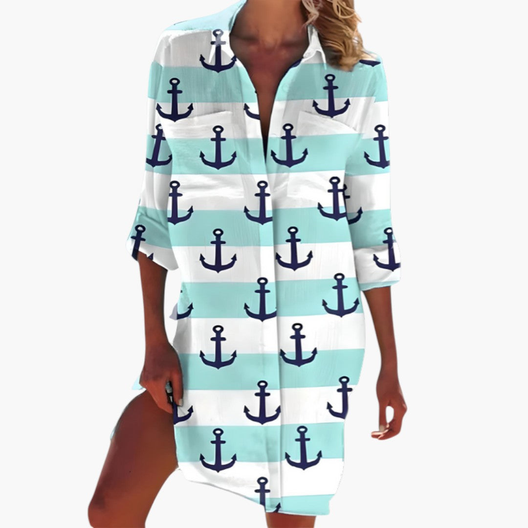 Mahalia - Women's Flowing Mini Dress with Button Front - photo 5