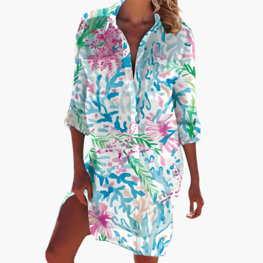 Mahalia - Women's Flowing Mini Dress with Button Front - photo 7
