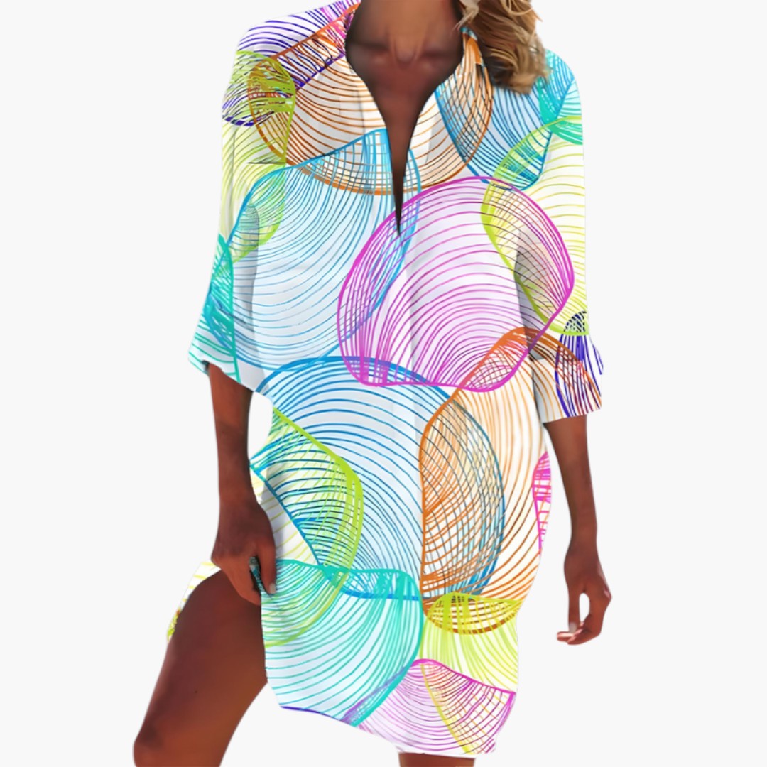 Mahalia - Women's Flowing Mini Dress with Button Front - photo 9