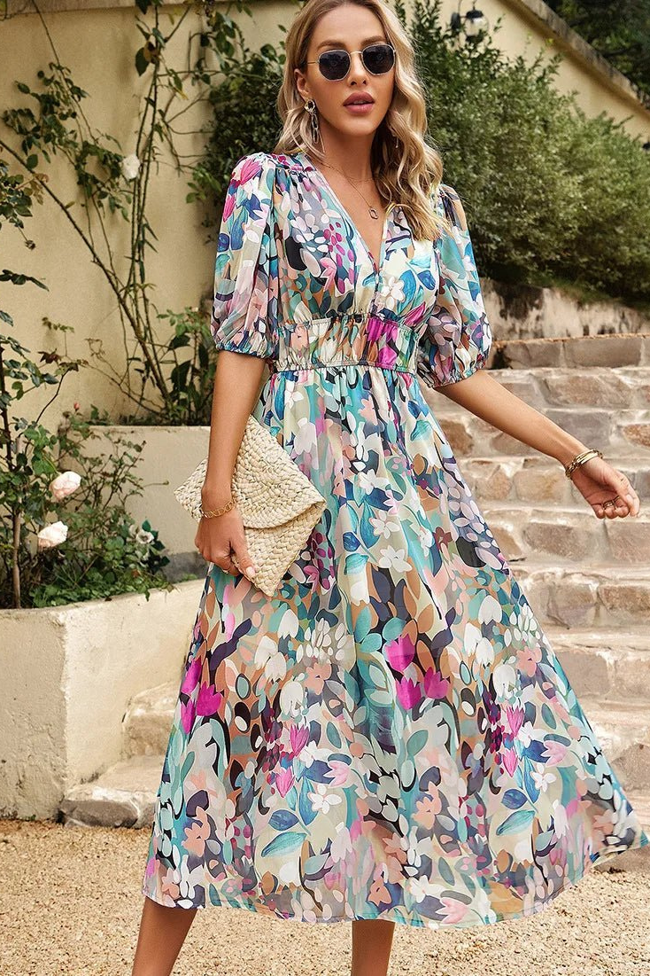 Manon | Floral Puff-Sleeve Midi Dress