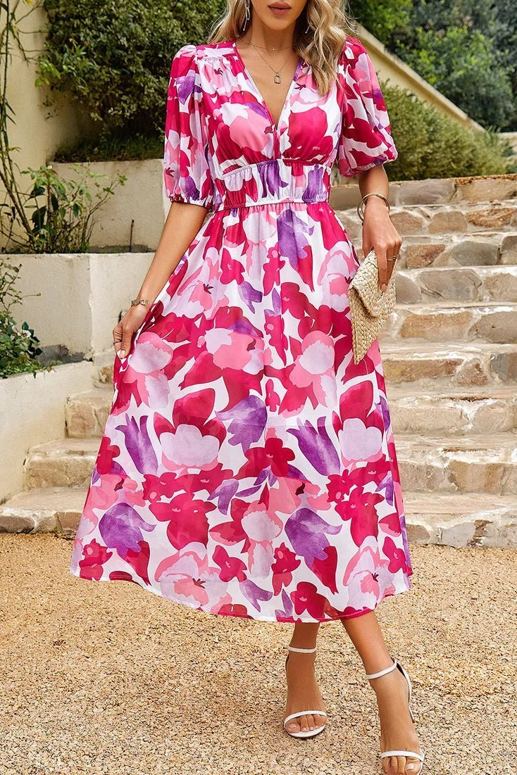 Manon | Floral Puff-Sleeve Midi Dress