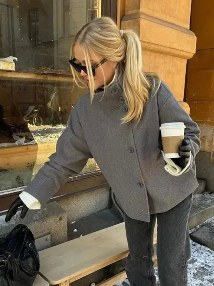 Jenna - Women's short coat with buttons and stand-up collar - photo 2