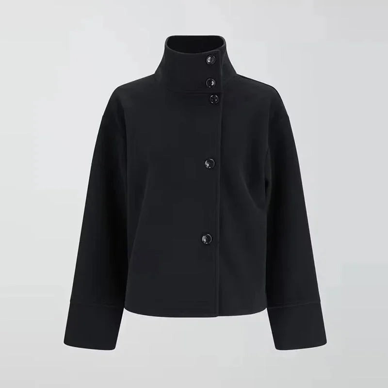 Jenna - Women's short coat with buttons and stand-up collar - photo 12