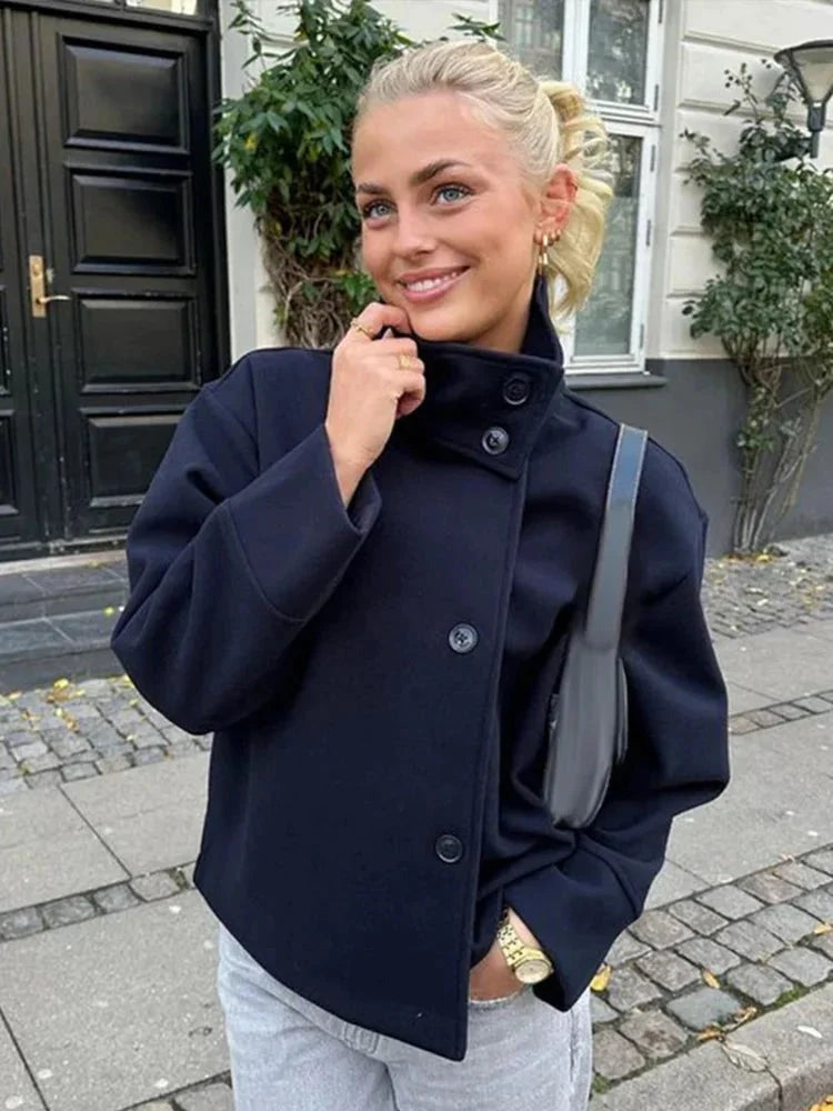 Jenna - Women's short coat with buttons and stand-up collar - photo 1