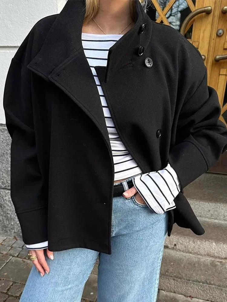 Jenna - Women's short coat with buttons and stand-up collar - photo 4