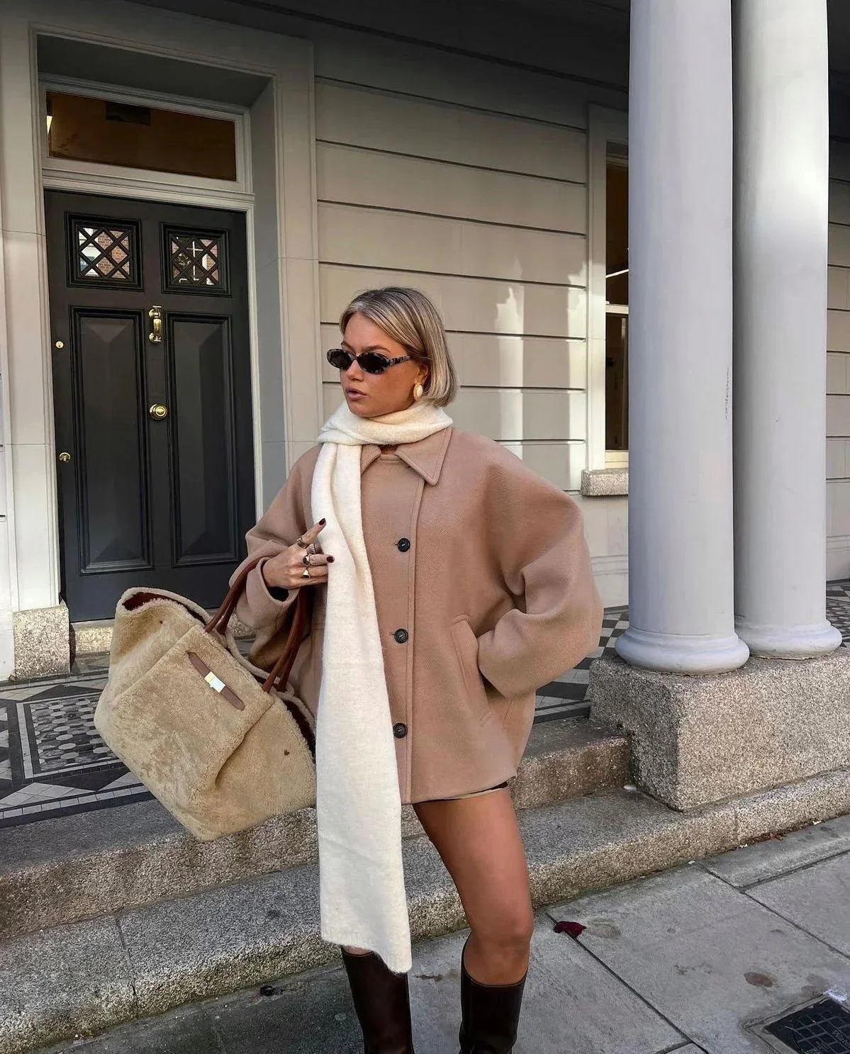 Women's Loose Fit Coat with Wide Lapels - photo 11