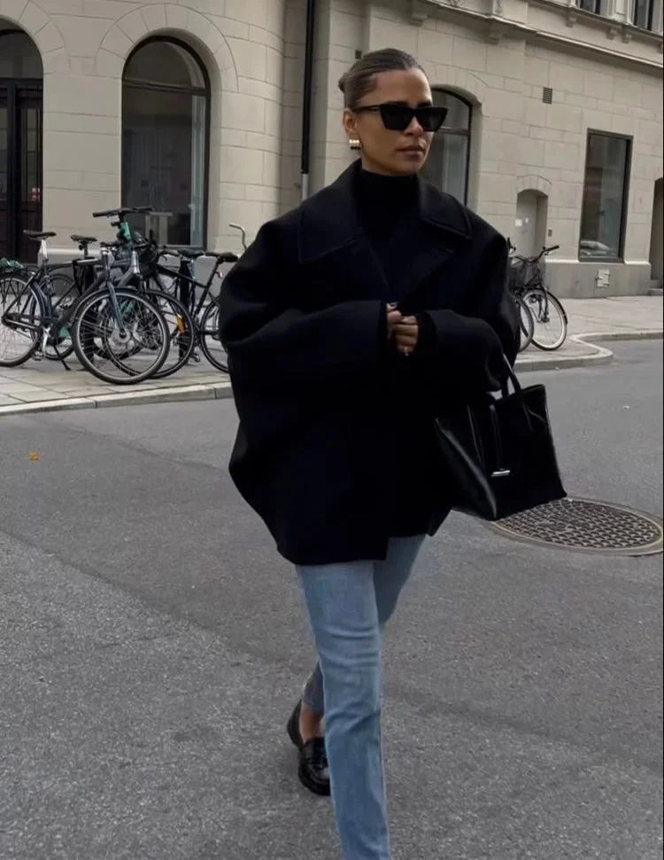 Women's Loose Fit Coat with Wide Lapels - photo 5