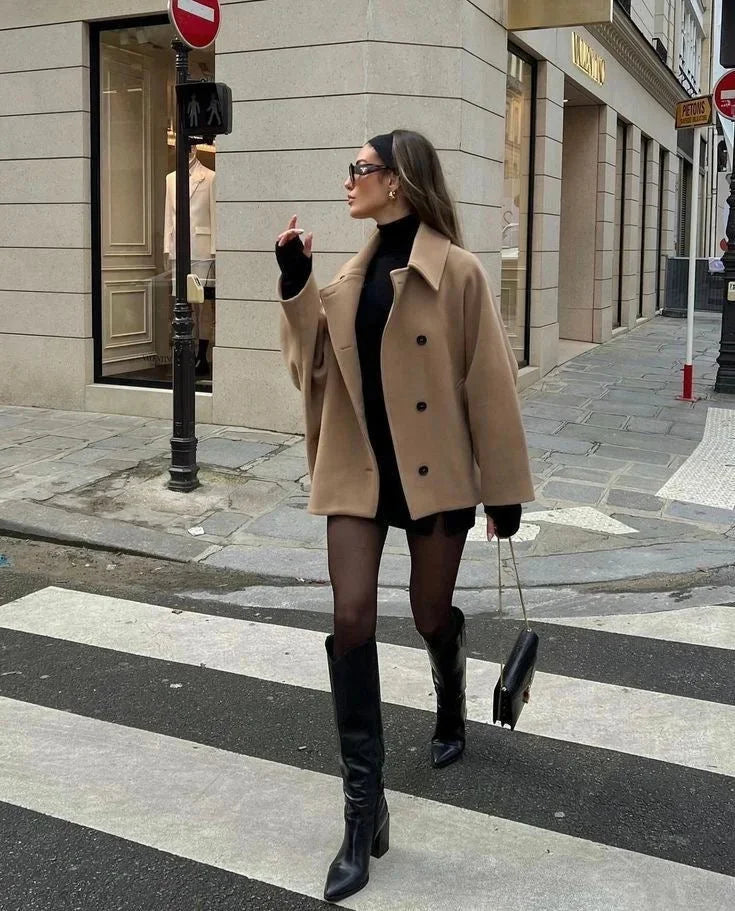 Women's Loose Fit Coat with Wide Lapels - photo 7