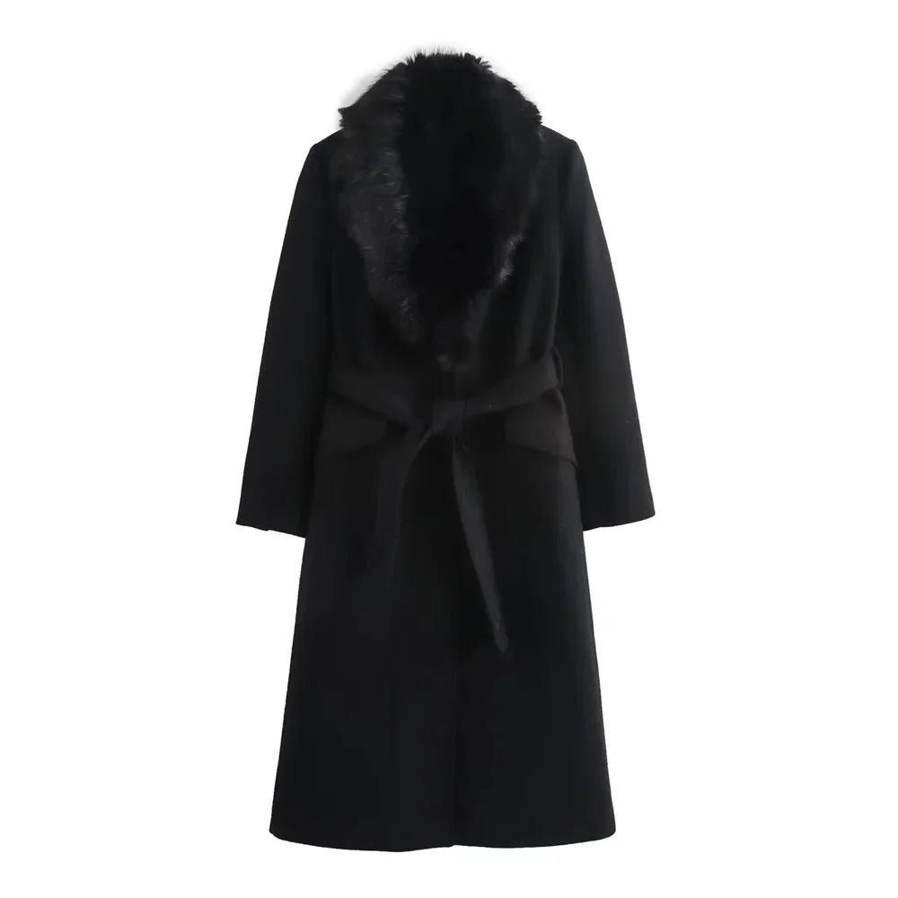 Yara - Women's coat with faux fur collar and belt - photo 2