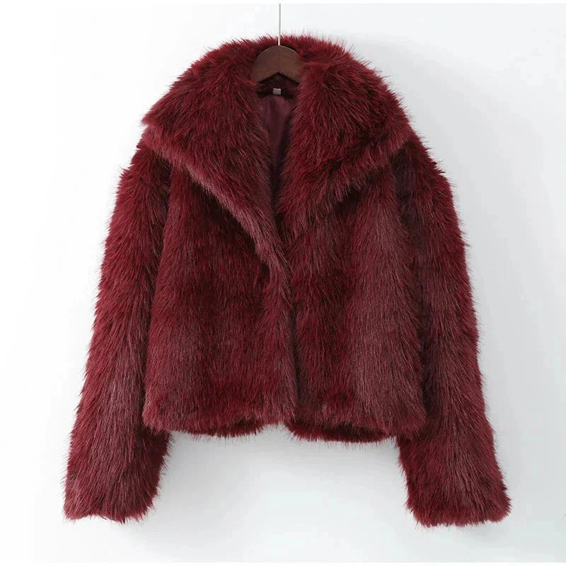 Fiorella - Women's Faux Fur Coat with Oversized Collar
