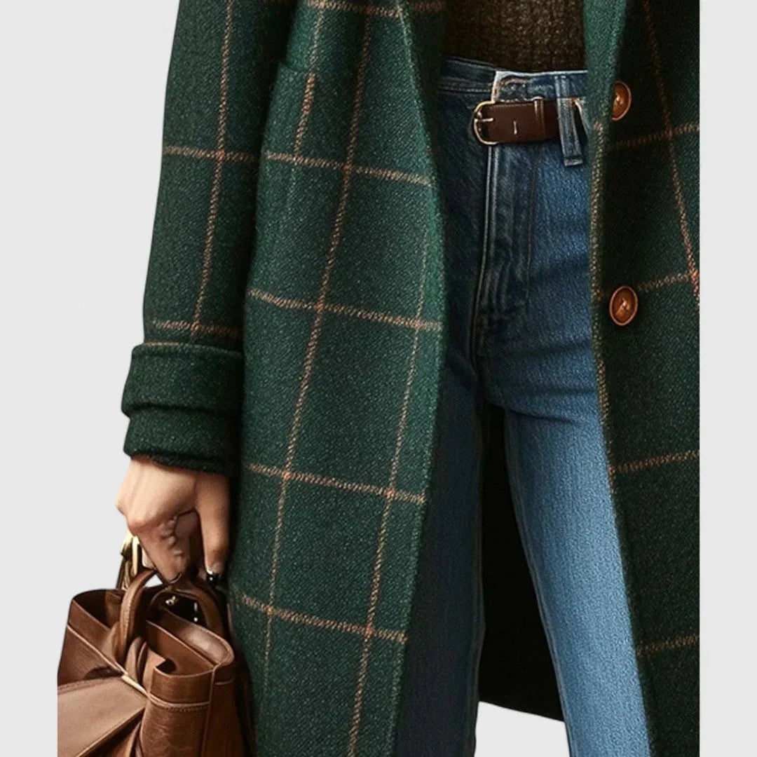 Elizabeth - Women's green plaid coat with buttons - photo 3