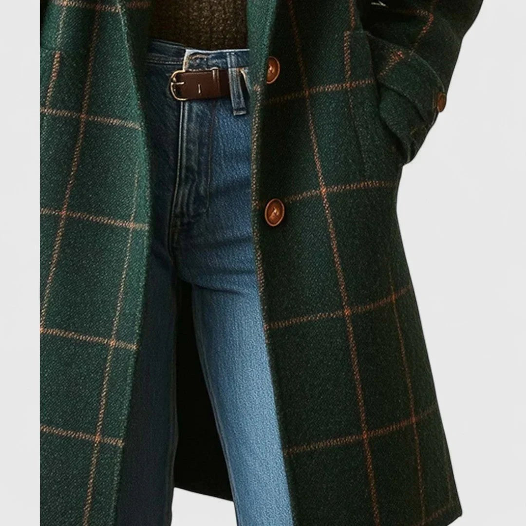 Elizabeth - Women's green plaid coat with buttons - photo 4