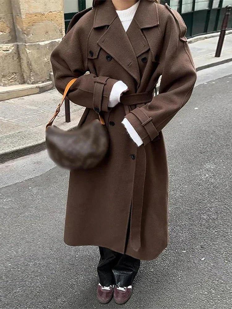 Cecilia - Women's mid-length coat with belt and buttons - photo 4