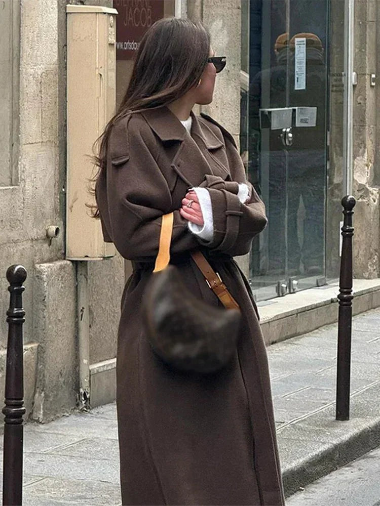 Cecilia - Women's mid-length coat with belt and buttons - photo 3