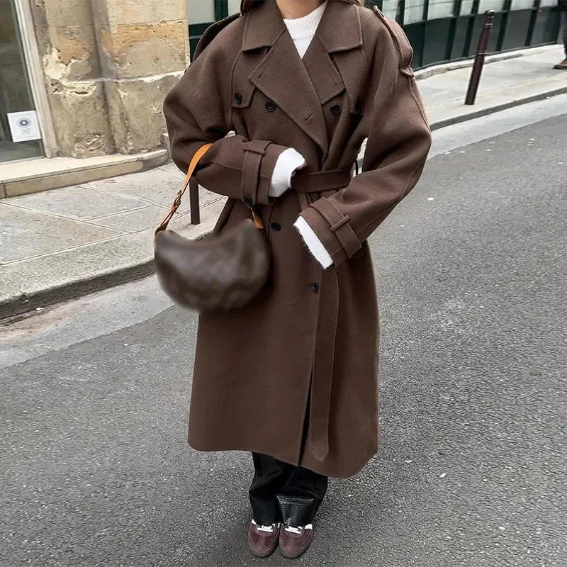 Cecilia - Women's mid-length coat with belt and buttons - photo 2
