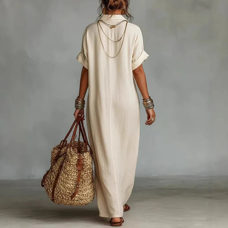 Frankie - Women's Printed Maxi Dress with a Deep Neckline