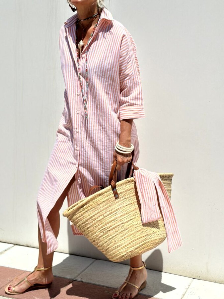 Maxi abito chemisier a righe elegante da donna
