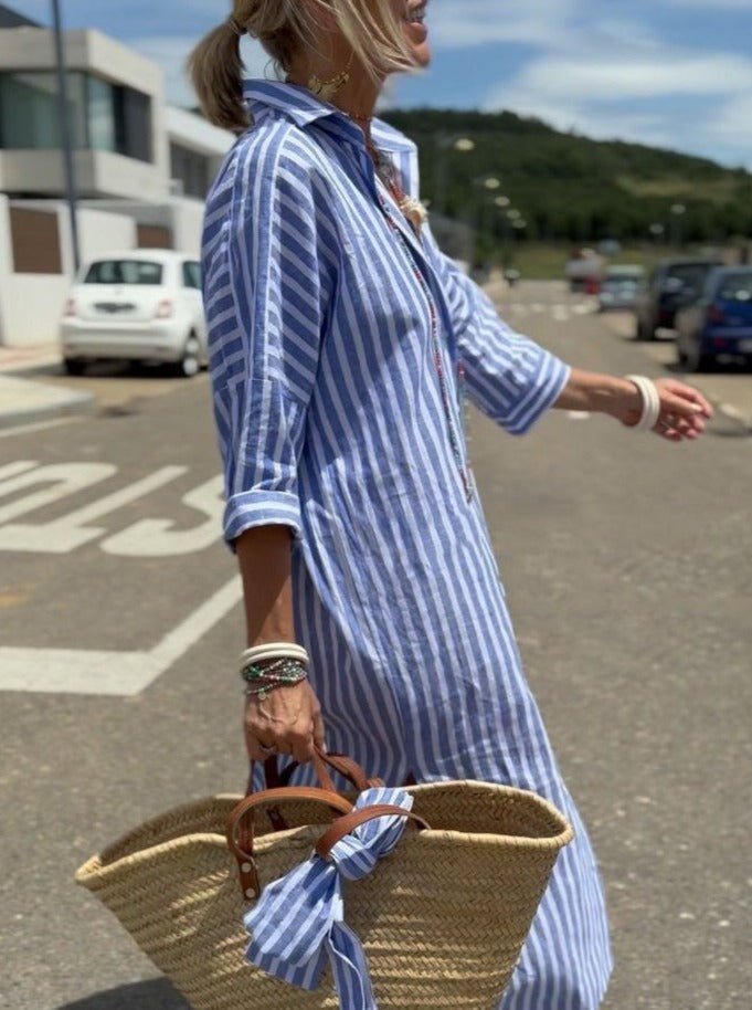 Maxi abito chemisier a righe elegante da donna