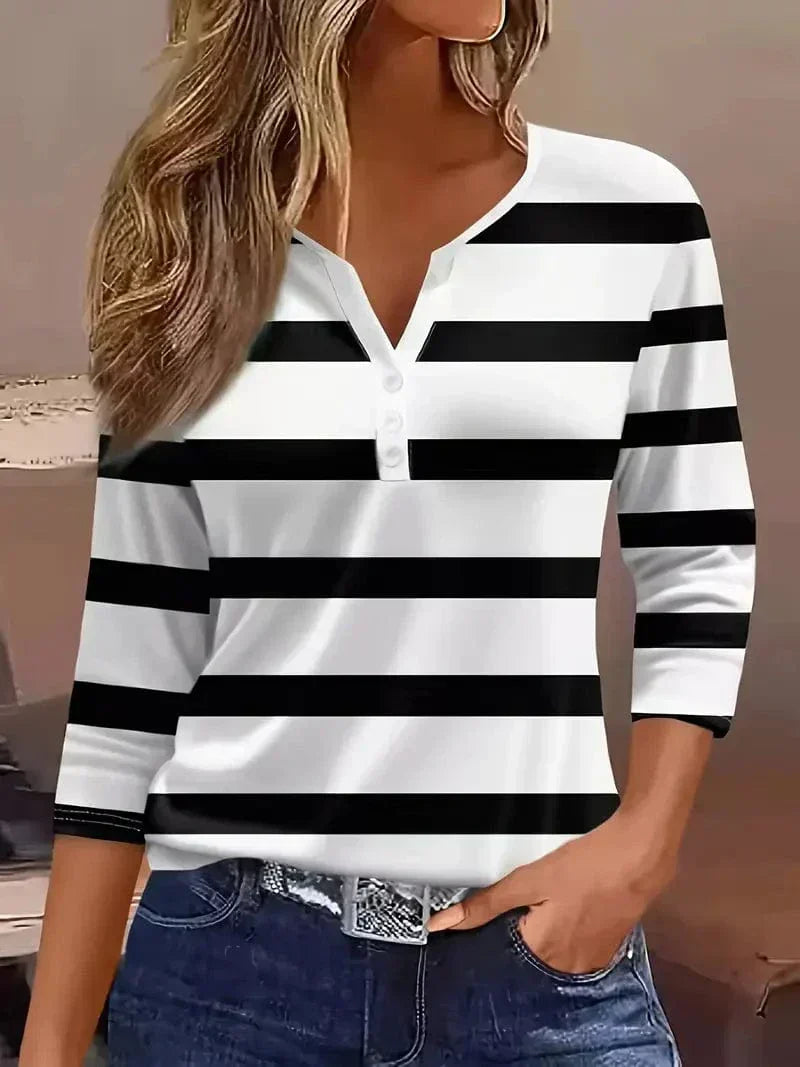Mathilda - Women's Relaxed Shirt with Stripe and Button Front - photo 3