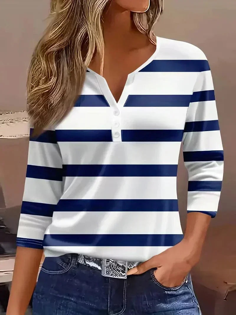 Mathilda - Women's Relaxed Shirt with Stripe and Button Front - photo 4