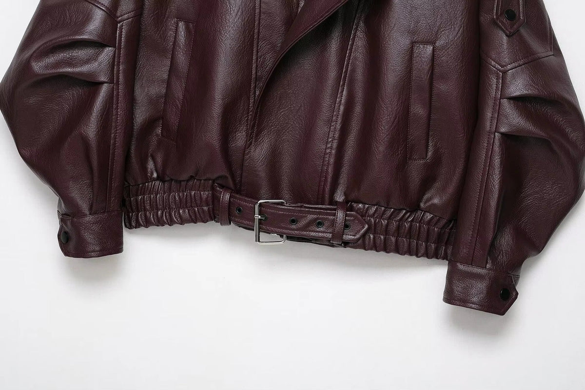 Mathilde - Women's Biker Jacket with Zip Front and Tie Belt - photo 6
