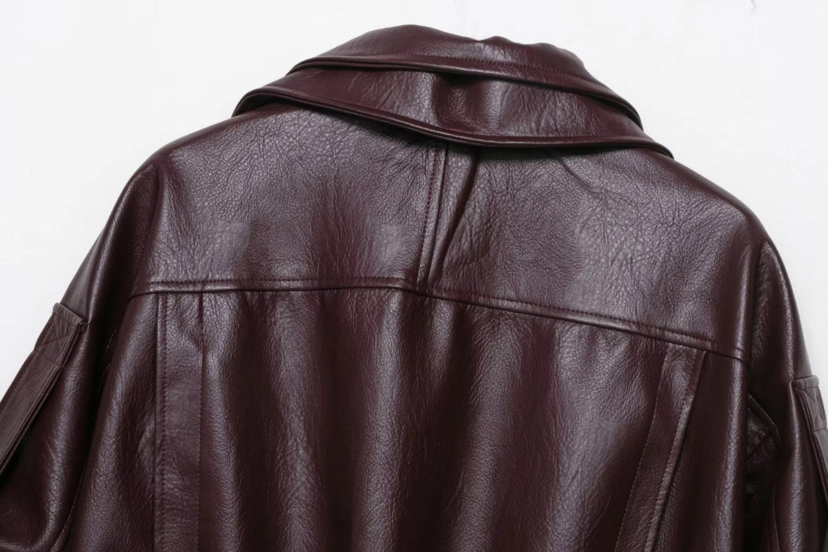 Mathilde - Women's Biker Jacket with Zip Front and Tie Belt - photo 7
