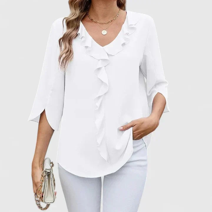 Matilde - Women's Ruffle Trim Blouse with Three-Quarter Sleeves - photo 4