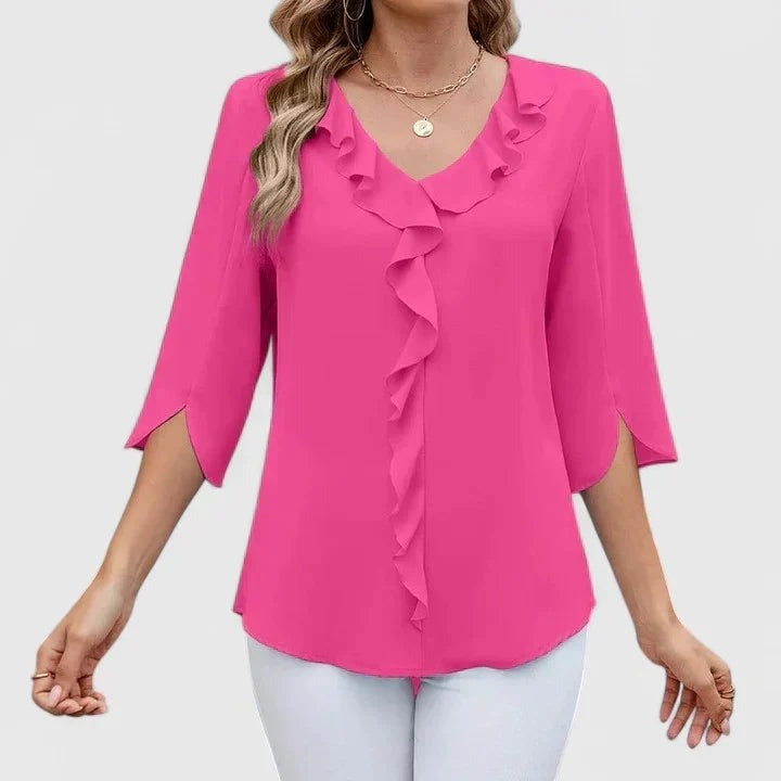 Matilde - Women's Ruffle Trim Blouse with Three-Quarter Sleeves - photo 6