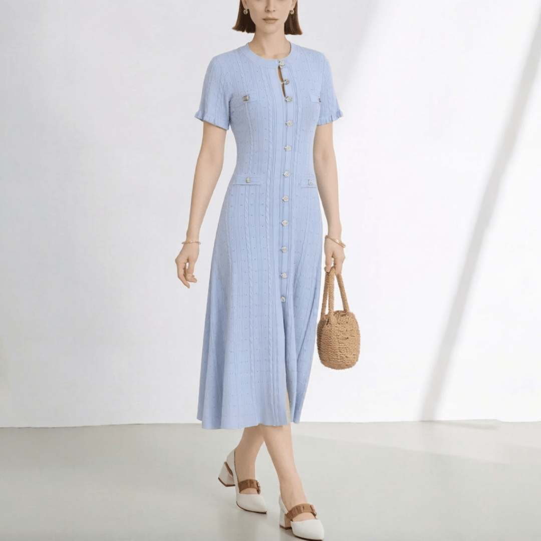 Melanie - Women's Knitted Dress with V-Neck - photo 5