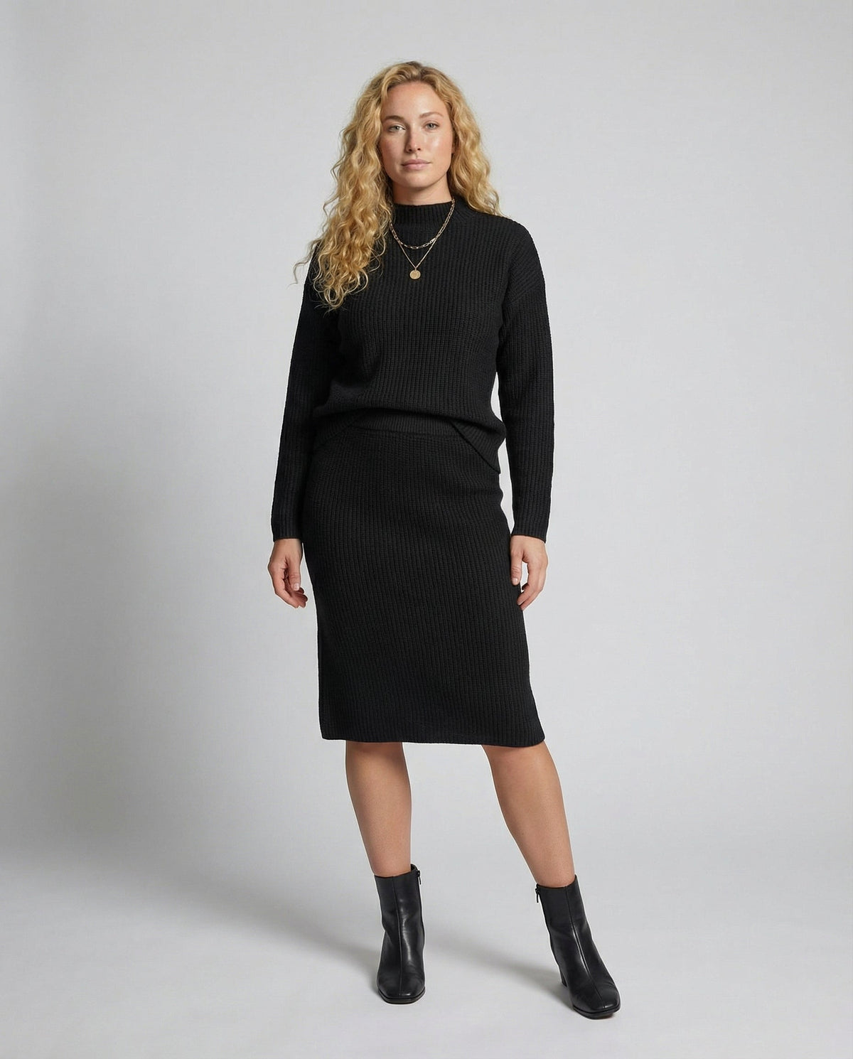 Merry - Women's Knitted Set with Stand Collar and Midi Skirt - photo 9
