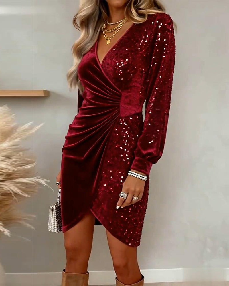 Meta - Women's V-Neck Wrap Sequin Dress – view 5