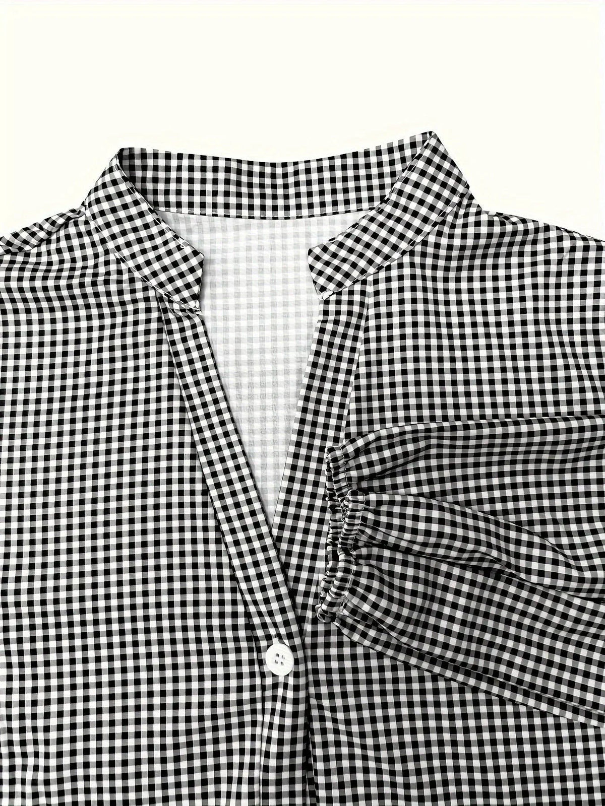 Stella - Women's short gingham dress with 3/4 sleeves and buttoned collar - photo 7