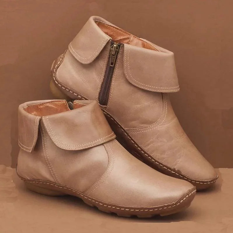 Mirelda - Women's Boots - Beige (with Zip)