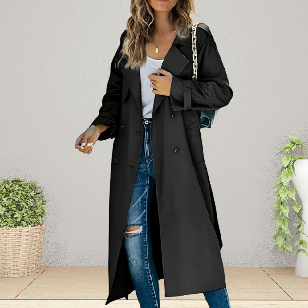 Monica - Women's Long Double-Breasted Trench Coat with Tie Belt - photo 4