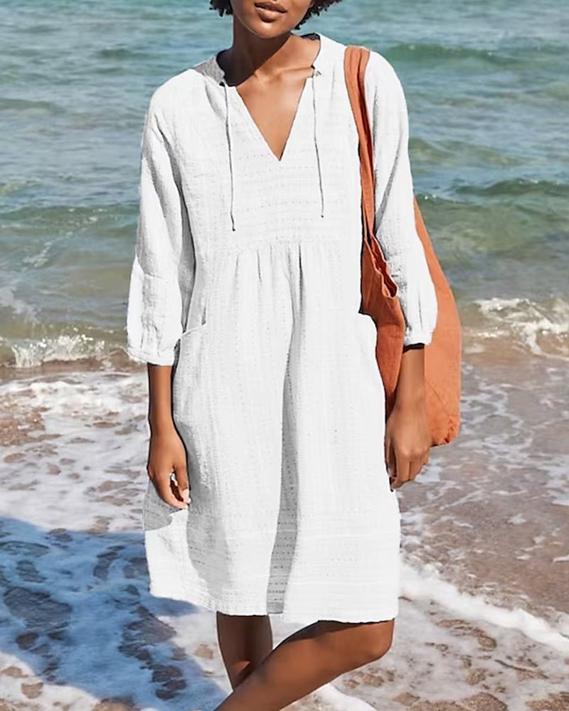 Alice - Rochie midi de vară boho cu decolteu în V din bumbac pentru damă