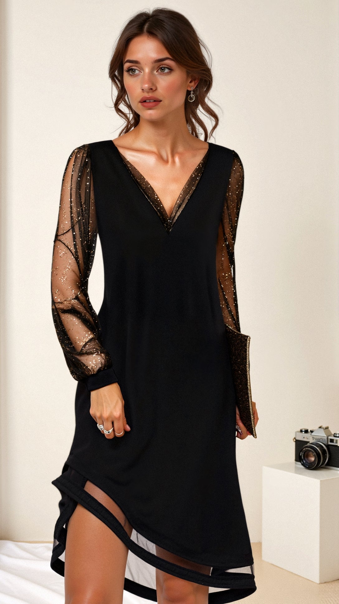 Women's V-Neck Mini Evening Dress for Parties - photo 1