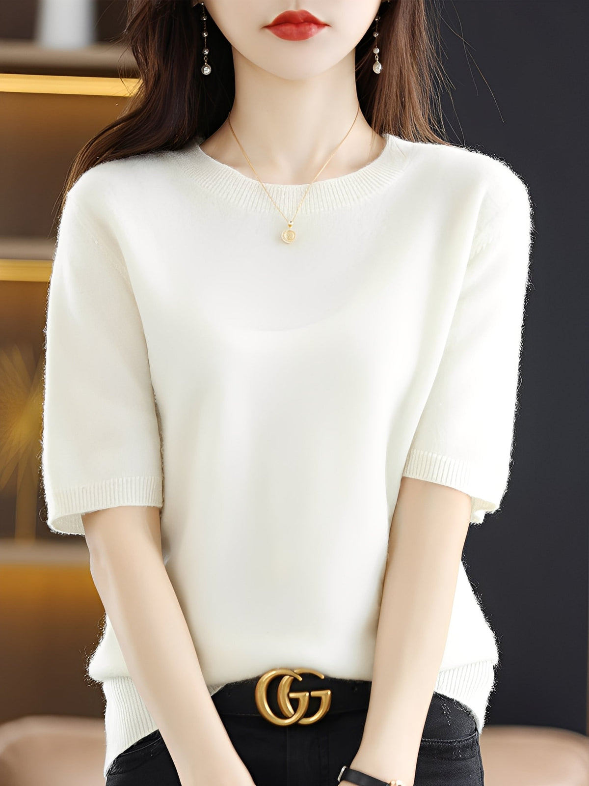 Nadine - Women's Short Sleeve Knitted Sweater - photo 2