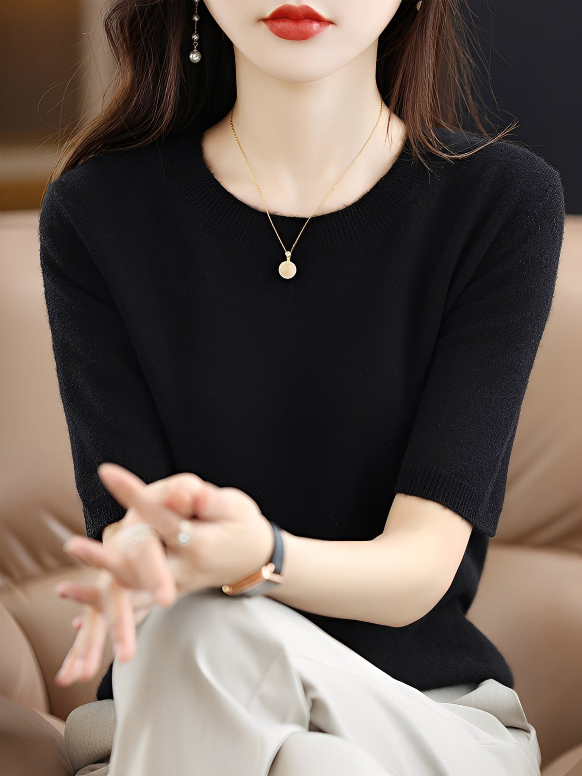 Nadine - Women's Short Sleeve Knitted Sweater - photo 20